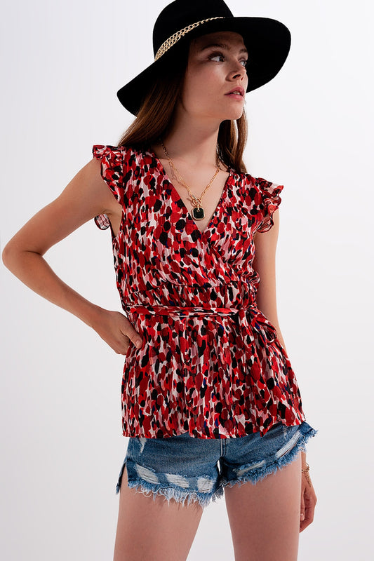 Q2 Blusa de gasa con estampado animal y detalle de volante