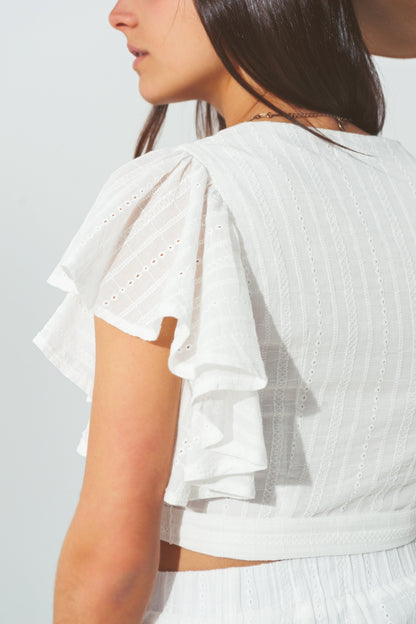 Broderie Wrap Crop Top en Blanco