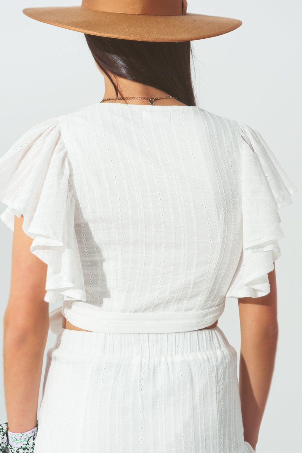 Broderie Wrap Crop Top en Blanco