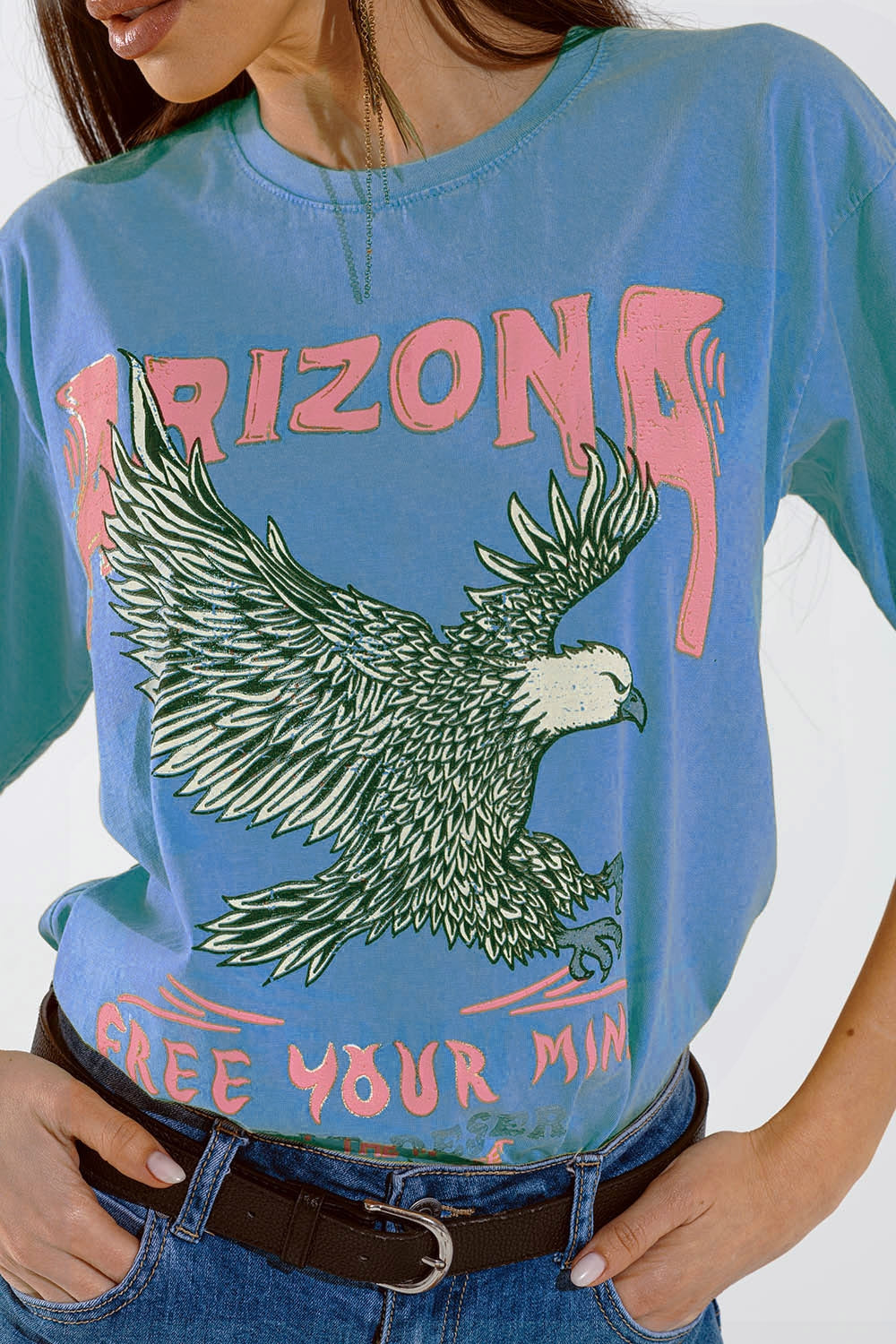 Camiseta Arizona con estampado digital de águilas en azul