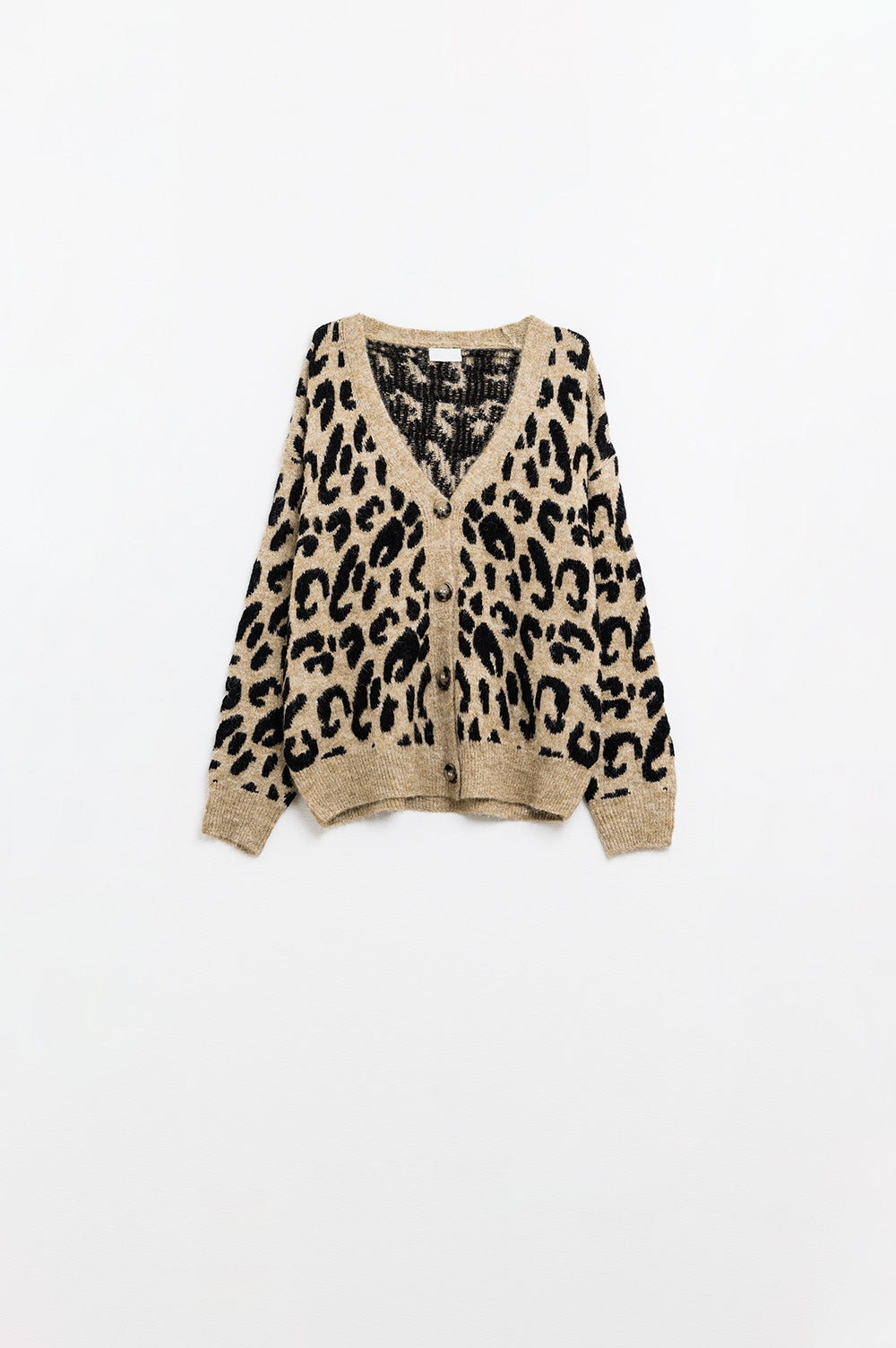 Q2 chaqueta de punto suave con estampado de leopardo