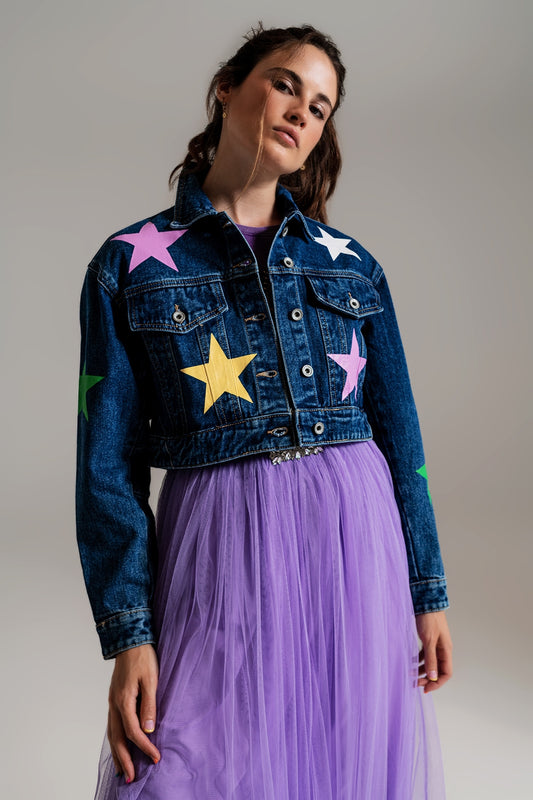 Q2 chaqueta vaquera con estrellas multicolores