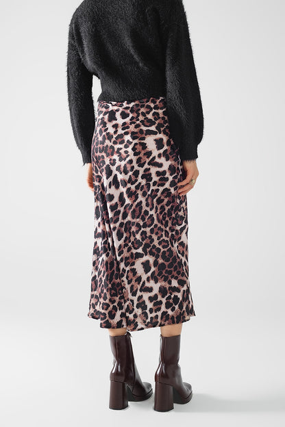 Falda midi acampanada con estampado de leopardo