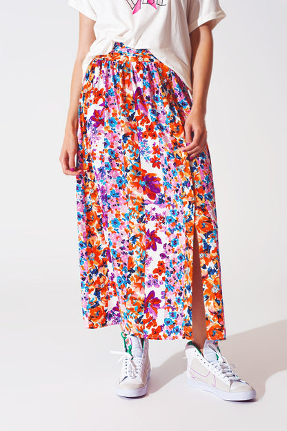 Q2 Falda midi plisada con estampado de flores