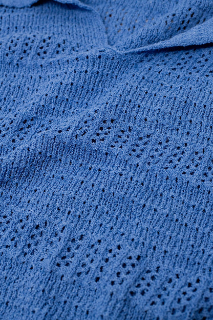 Jersey De Punto De Crochet Con Cuello En V Y Cuello Polo En Azul