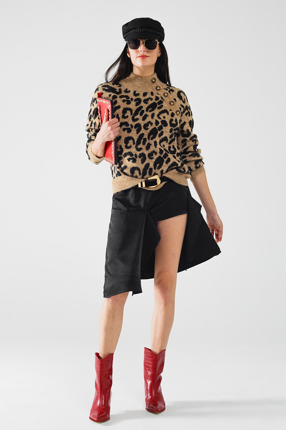 Jersey de punto de leopardo con botones laterales