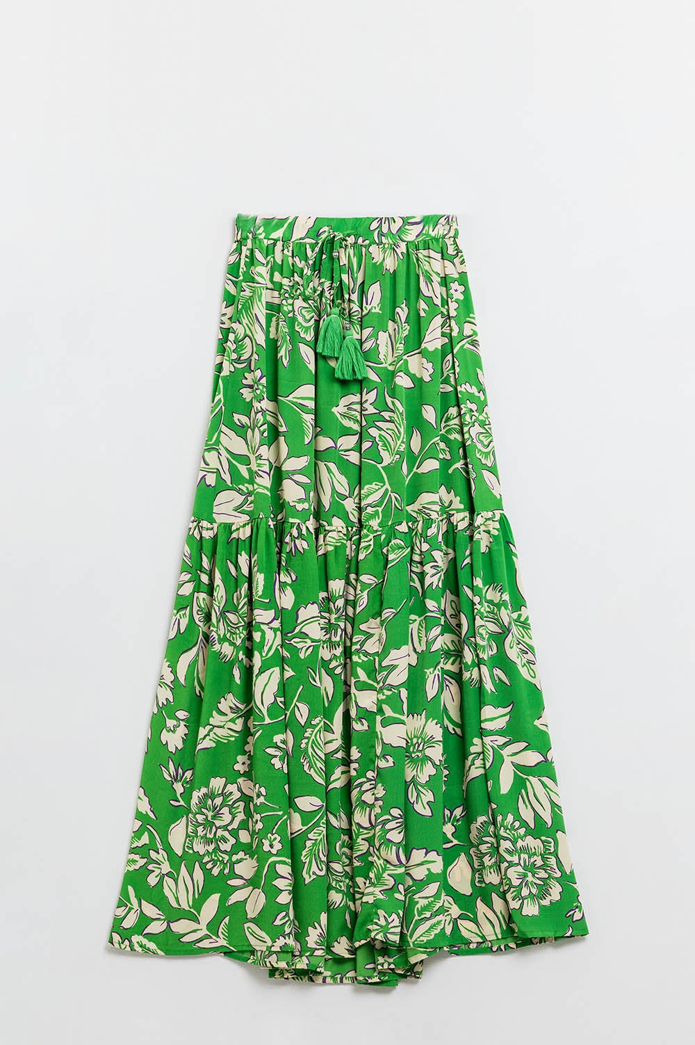 Maxifalda de tirantes con estampado floral verde