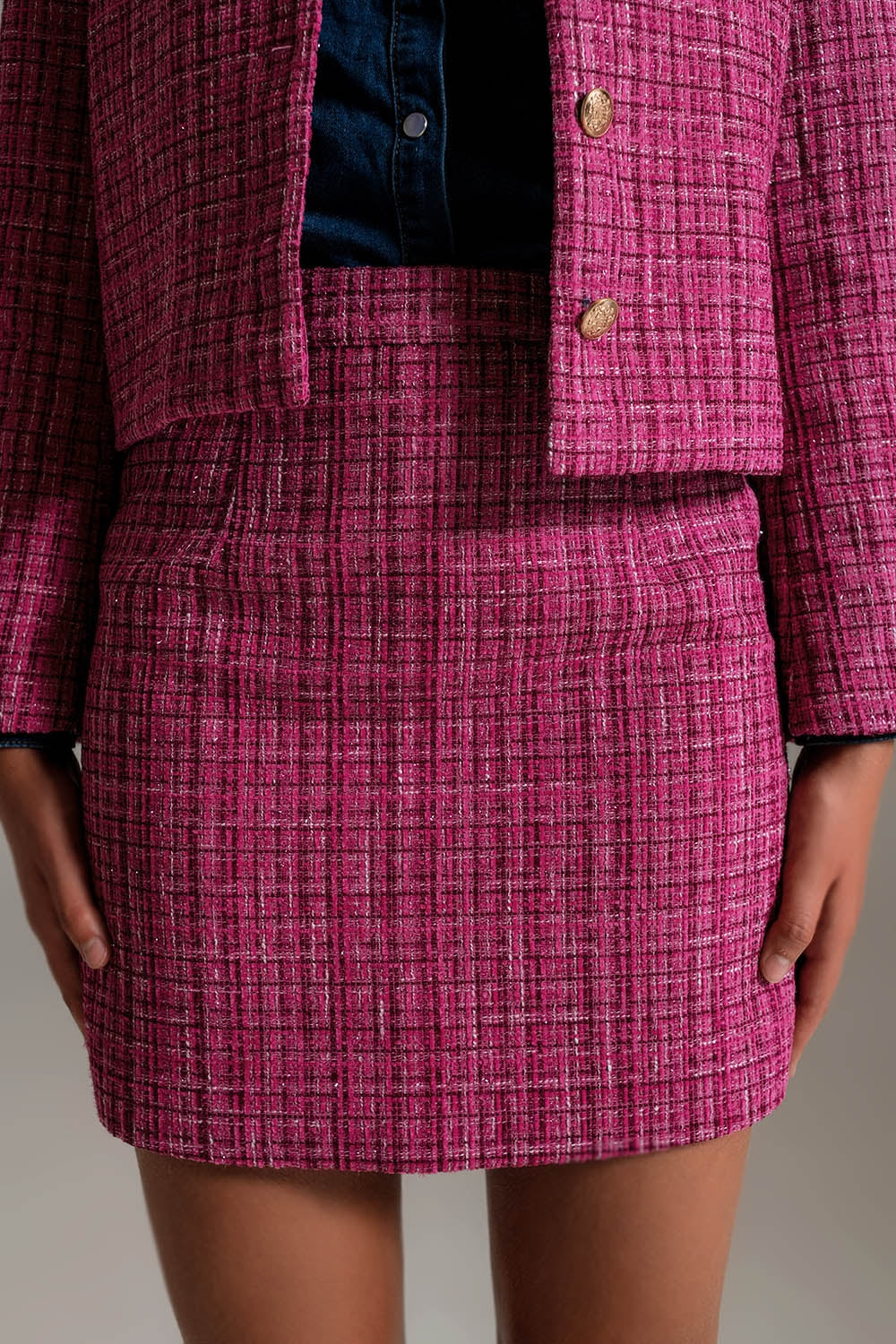 Minifalda básica de tweed en rosa