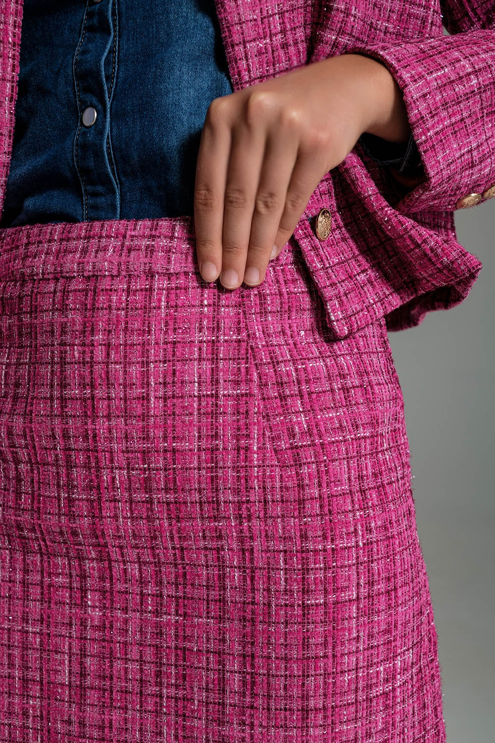 Minifalda básica de tweed en rosa