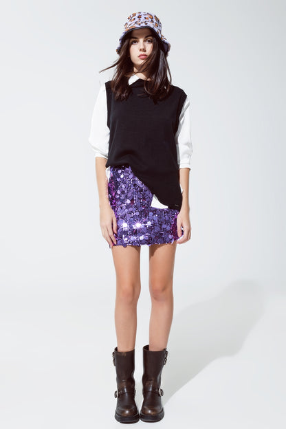 Minifalda con lentejuelas Grandes en morado