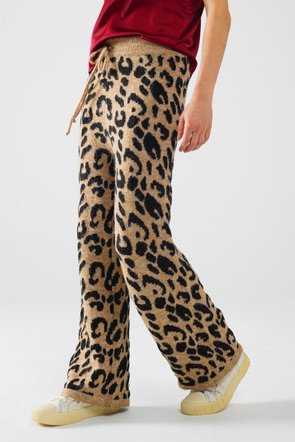 Q2 Pantalón con estampado de leopardo punto elástico y detalle de cordón