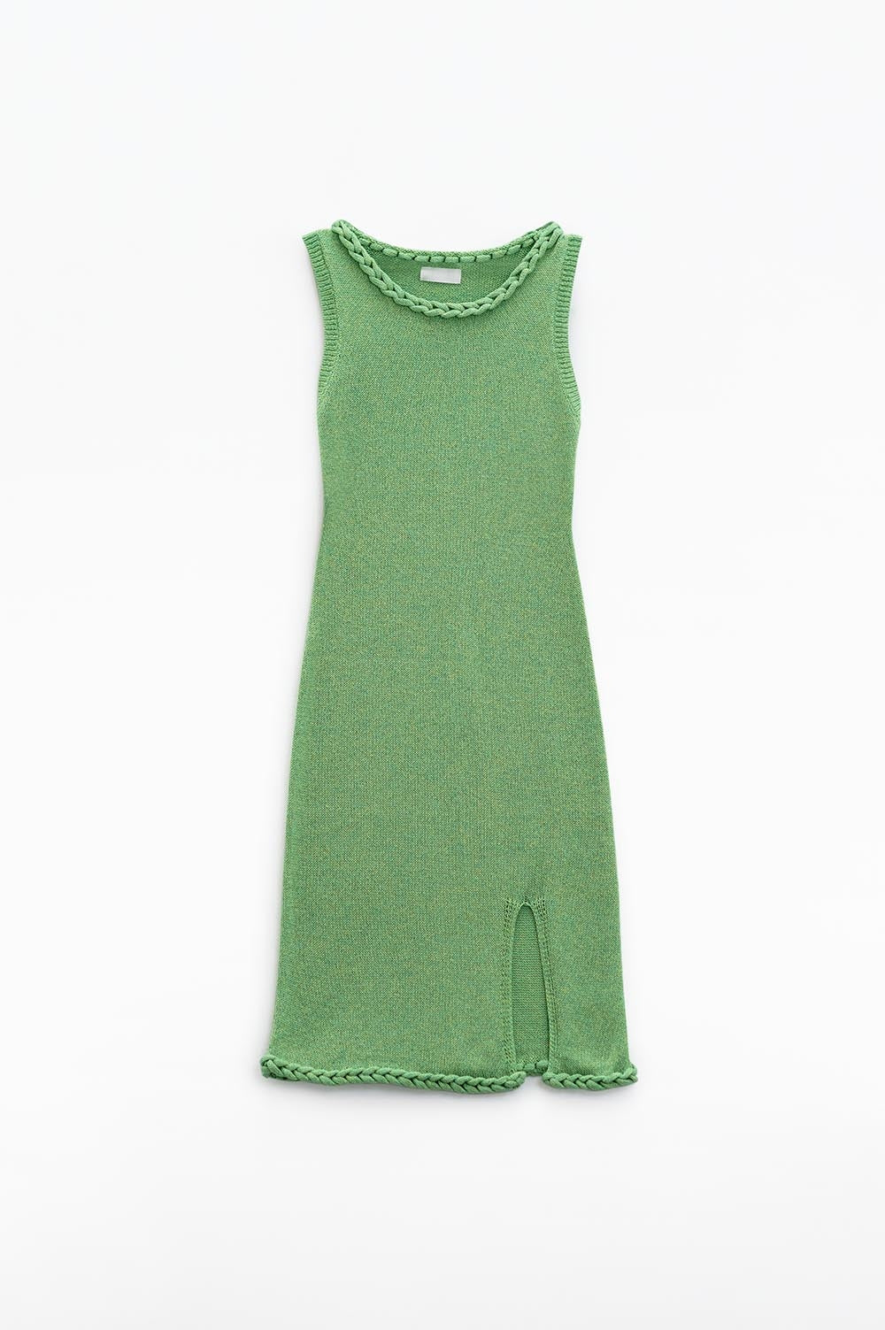 Vestido midi de punto con detalle trenzado en verde